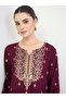 Burgundy Border Print Long Sleeve Jalabiya - 4