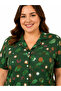 55806-26 Plus Size Women's Pajamas Set 3Xl-5Xl Short Sleeve Buttoned Patterned Comfortable Home Wear Set - 7