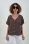Coffee Self-Patterned Buttoned Front Blouse - 4