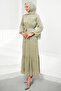 Mint Green Floral Bronched Chiffon Dress - 5