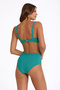 Women's Green Textured Fabric Removable Thin Lined High Waist Tightening Bikini Set - 2