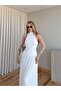 White Long Halter Neck Draped Dress - 8522 - 3