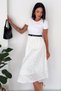 Women's Embroidered Belted Midi Dress Short Sleeve Casual Stylish Dress - 7