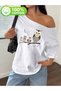 Women's Owl Family Printed Boat Neck Off Shoulder 100% Cotton T-Shirt