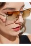 Womens Rimless Rectangular Sunglasses UV400 Protection Vintage Fashion Anti-Glare Sun Glasses with Glasses Case Brown - 4