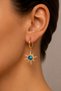 Gold Color Blue Stone Polar Star Steel Hoop Earrings - 5