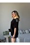 Women's Black Shoulder Star Stone Detailed T-Shirt - 2
