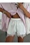 Satin Lace Mini Shorts - White - 4