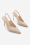 Women's Stiletto Pointed Toe Stoned Open Back Thin Classic Evening Dress Heeled Shoes Raven Beige Satin - 5