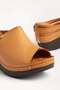 Genuine Leather Women's Wedge Heel Slippers with Closed Side Wraps in Tan Color - 2