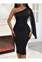 Women's One-Shoulder Open-Shoulder Cape Midi Imported Crepe Dress - 6
