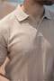 Stone Color Striped Polo Collar Knitwear Men's T-Shirt E7504 - 4