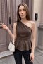 Beli One-Shoulder Blouse with Belted Waist Brown - 2