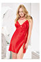 Women's Plus Size Patterned Satin Nightgown - Red Lace Plus Size Nightgown - 2