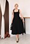 Square Neck Thick Strap Flared Midi Dress - 4