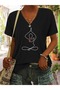 Women's V-Neck Heart and Meditation Figure Design T-Shirt Oversize Loose New Season