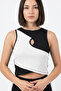 Women's White and Black Detailed Design Crop Tank Top Non-Marking Stretchy Fabric
