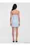 Blue V-Neck Drawstring Strap Gathered Crepe Dress - 3