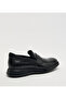 Plain Black Leather Loafers Shoes - 3