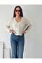 Women's Ecru Openwork Scallop Edge V-Neck Buttoned Long Sleeve Knitwear Cardigan - 7