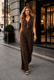 Women's V-Neck Wide Collar Gold Buttoned Wide Leg Jumpsuit - 4