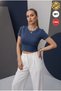 Women's indigo color bicycle collar lycra short sleeve body crop blouse - 2