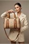 Alvina Model Women's Quilted Patterned Cylinder Large Size 4-Compartment Long Cross Strap Hand and Shoulder Bag Cream Brown Black