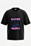 Summer Holiday Design Back Printed Cotton Black Oversize T-Shirt