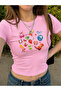 Women's Fruit Festival Printed Crew Neck Tight Crop Tshirt