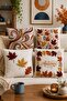 Embroidered Autumn Leaves Patterned 4-Piece Throw Pillow Cover Set