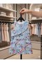 Girl's Ruffled Striped Colorful Floral Print Dress - 4