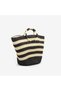 Women's Ring Handle Beige Striped Black Straw Handbag Nwc-1115 - 2