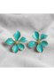 Turquoise Enamel Flower Model Brass Women's Earrings Jewelry - 2