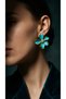 Turquoise Enamel Flower Model Brass Women's Earrings Jewelry - 4