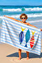 Fish-Themed Striped Children's Beach Towel - Marine Tropical Blue White Quick-Dry Microfiber Towel