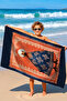 Ethnic Artistic Beach Towel with Duck Figure - Bohemian Navy Blue Orange Pool Sea Bath Beach Cover