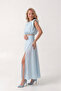 Polka Dot Patterned Shoulder Top, Gathered Detail, Slit Midi Set - 3