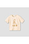 Crew Neck Short Sleeves T-shirt with Giraffe Embroidery