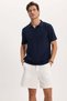 Men's slim fit cotton short sleeve striped navy polo v-neck t-shirt - 3