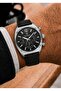 Men's Black Leather Cord Black Dial Function Wristwatch 2 Years Warranty