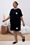 67807 Plus Size Printed Shorts-T-Shirt Pajama Set - Black - 5