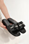 Bln 138 Flat Sole Slippers with Bow and Stone Detail - 4
