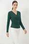 Women's Wrap Collar Gathered Emerald Green Blouse - 3
