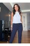 Navy Blue Elastic Waistband Pants with Gold Detail on the Legs - 5