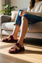 Women's Suede Double Buckle Thick Sole Flat Heeled Slippers Comfortable Cut Daily Use Modern Stylish Elegant - 4