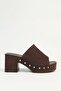 Women's Brown Suede Wooden Sole Platform Heeled Slippers