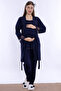 Adjustable Waist Elasticated Maternity Pajama Set with Dressing Gown Effortt - Navy Blue - 2