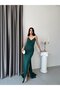 Emerald Thin Straps Draped Slit Long Evening Dress - 3