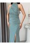 Mint drapeli halter neck stone evening dress - 5