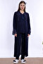 Cotton Long Robe Maternity Nursing Pajama Set Effortt - Navy Blue - 3